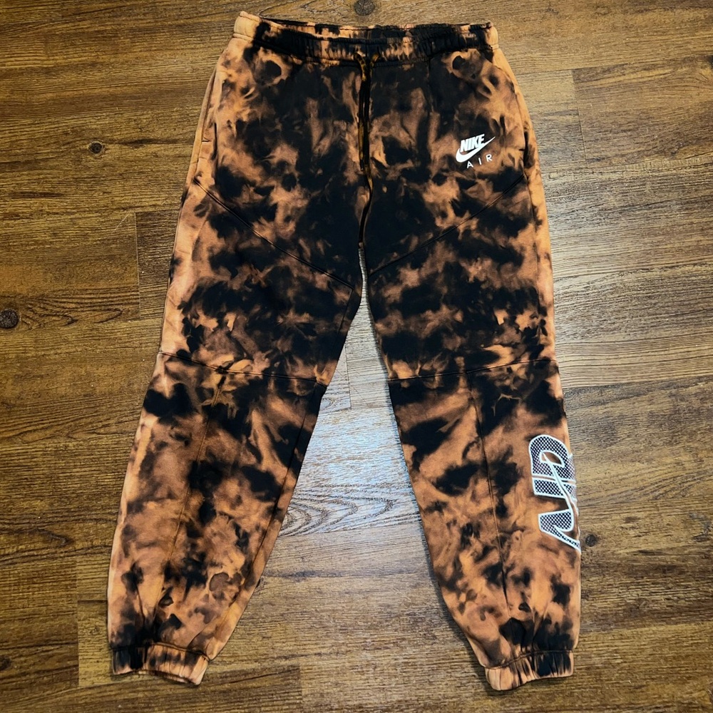 Nike Air Custom Orange & Black Tie Dye Jogger Cozy Sweatpants White Logo Size M